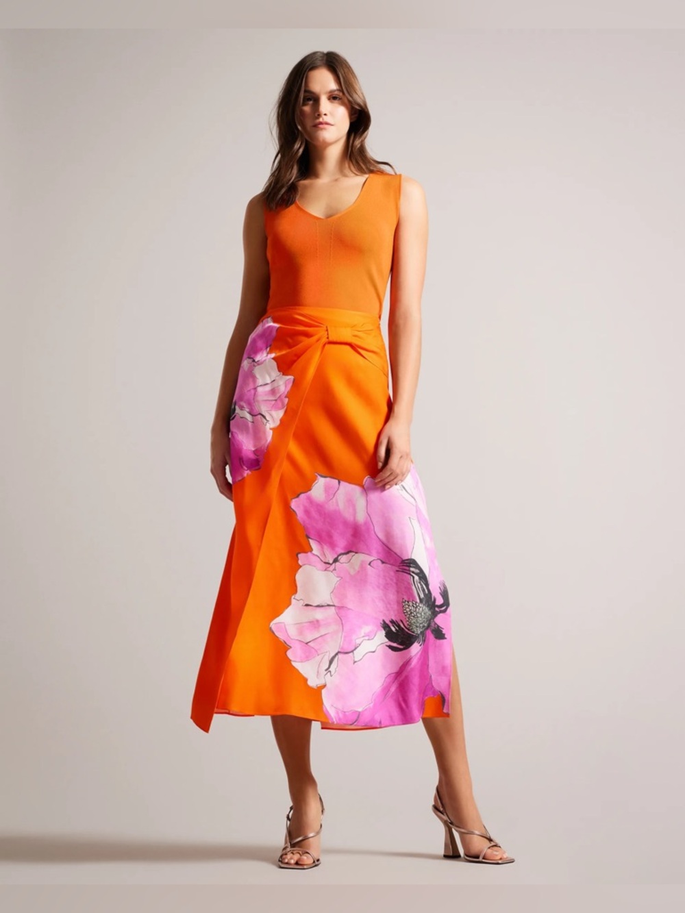 Ted Baker WILLOUGHBY orange floral skirt size:2